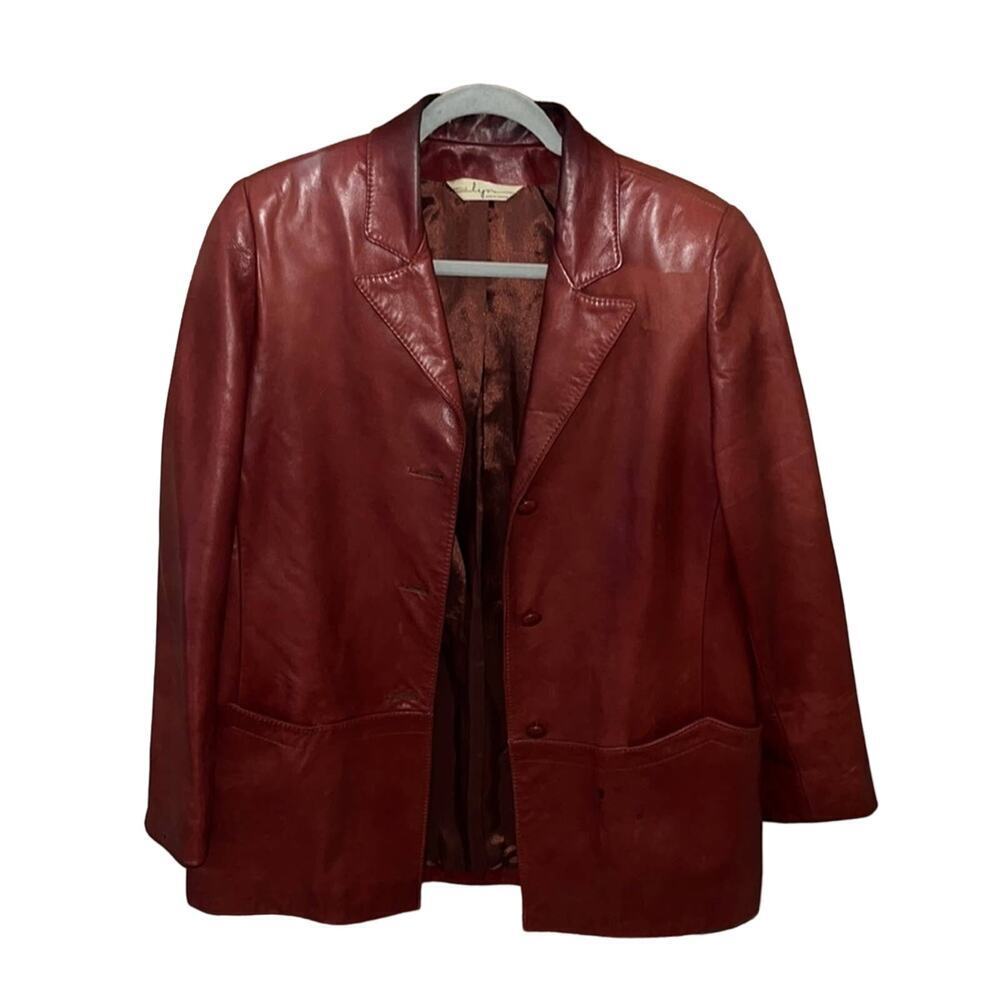 VTG Sibylle Lynn Made in Canada Soft Leather Oxblood Blazer Coat-Size 10/Medium